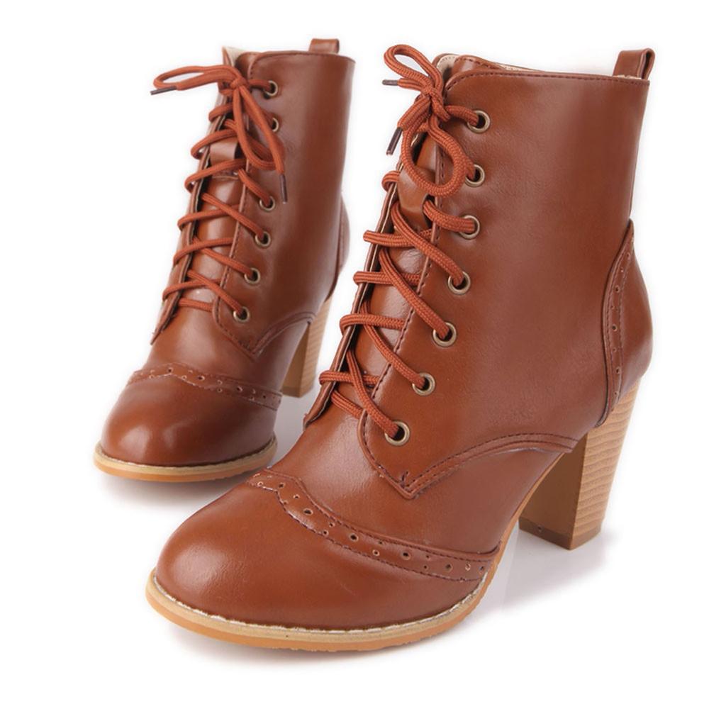 Женские модные ботинки на шнуровке, повседневные одинарные ботинки большого размера на толстом каблуке