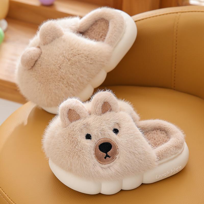 Детские домашние тапочки, зимние новые детские хлопковые туфли с героями мультфильмов, теплые плюшевые тапочки, обувь из меха животных, милая обувь для девочек, детская обувь с маленьким медвежонком