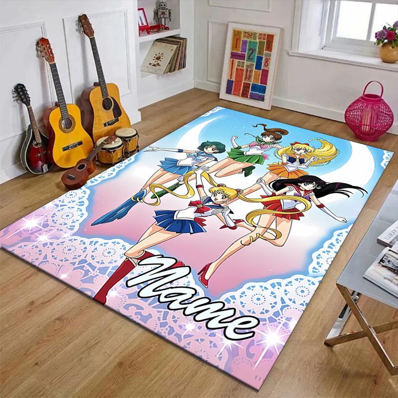 Custom Sailor Moon Mat Personalized Name, Polyester Washable Indoor Entryway Rug, Gift for Christmas, Easter, Thanksgiving Day
