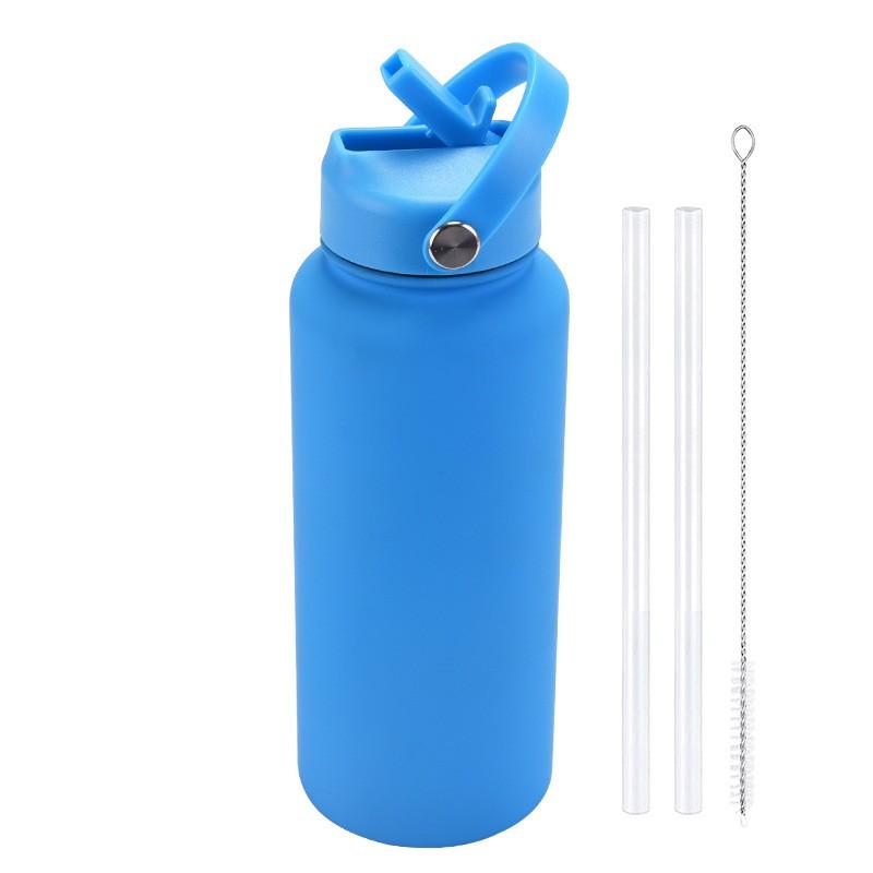 1L Stainless Steel Vacuum Insulated Water Bottle With Handle Straw Lid Outdoor Sports Travel