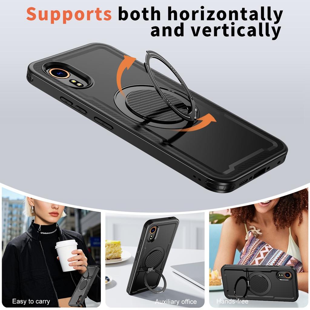 for Galaxy XCover7 Stand Cover, Carbon Fiber Texture Compatible With MagSafe Shockproof Phone Case Fit Samsung Galaxy XCover 7