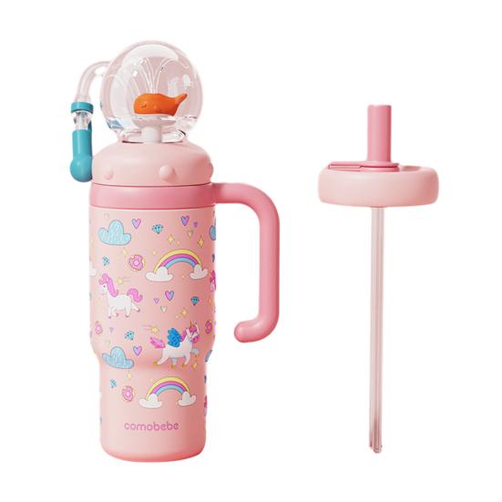 Стакан-фонтан в форме кита 710 мл из нержавеющей стали с забавным эффектом фонтана, герметичная, непроливаемая, с трубочкой, для детей и взрослых