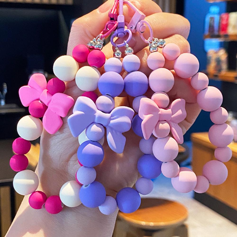 Брелок с розовым жемчужным бантом, цепочка для мобильного телефона, чехол для наушников, шнурок против потери, брелок для автомобиля, подвеска из бусин, аксессуар-подвеска для рюкзака