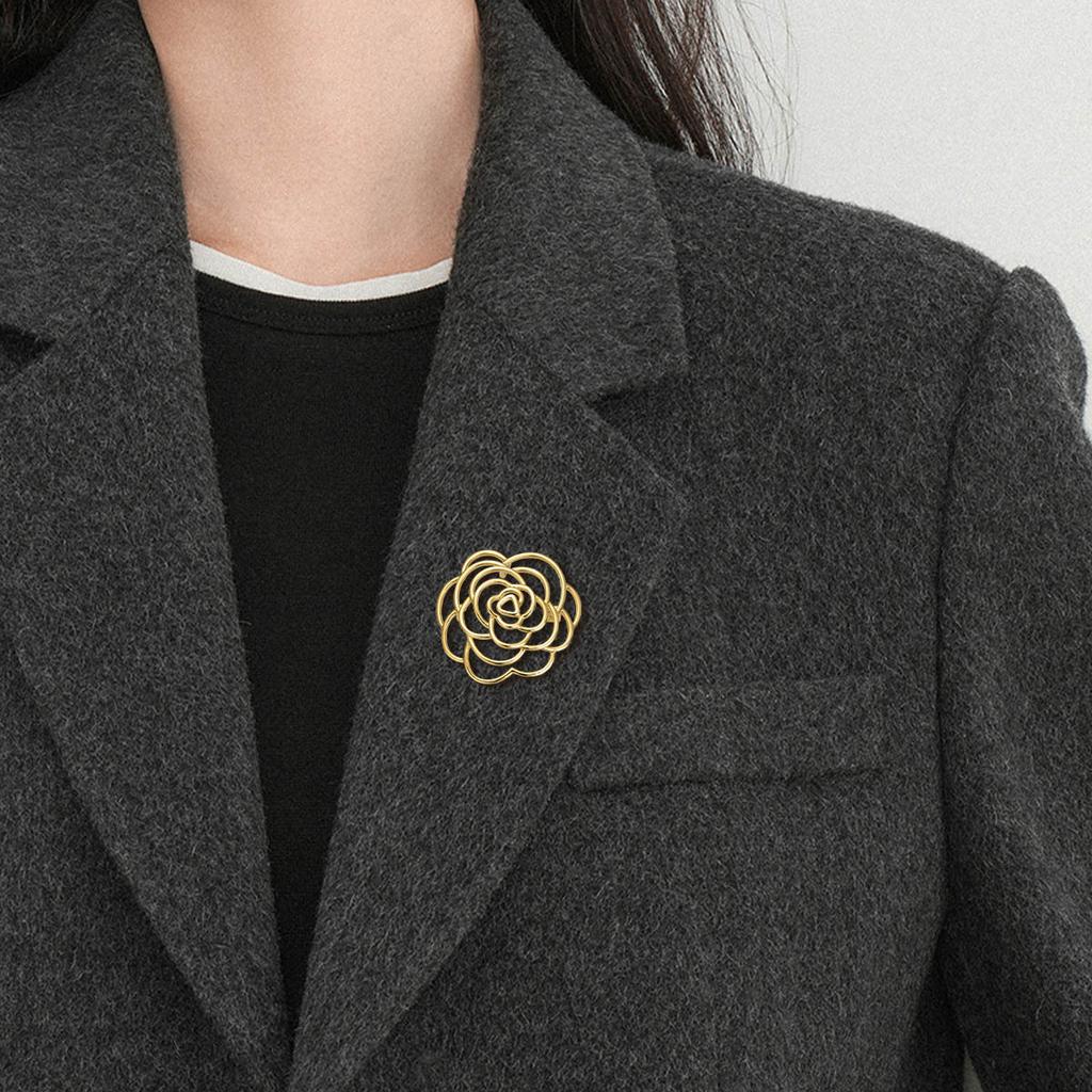 New [Versatile Hollow Camellia Brooch] Accessories Anti glare Coat Sweater Multi functional Pin Chest Flower