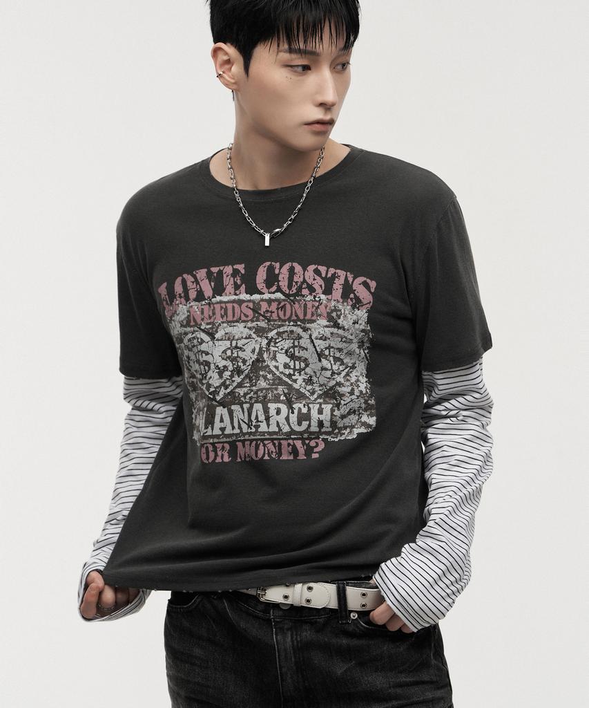LANARCHIVE [0150] Pigment Print Layered Long Sleeve - Charcoal
