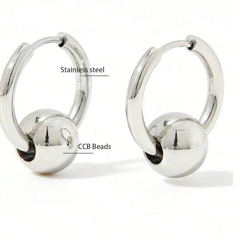 Серьги-кольца из нержавеющей стали с гладкими наконечниками-шариками из CCB для женщин, уникальный дизайн, высокая мода и универсальность