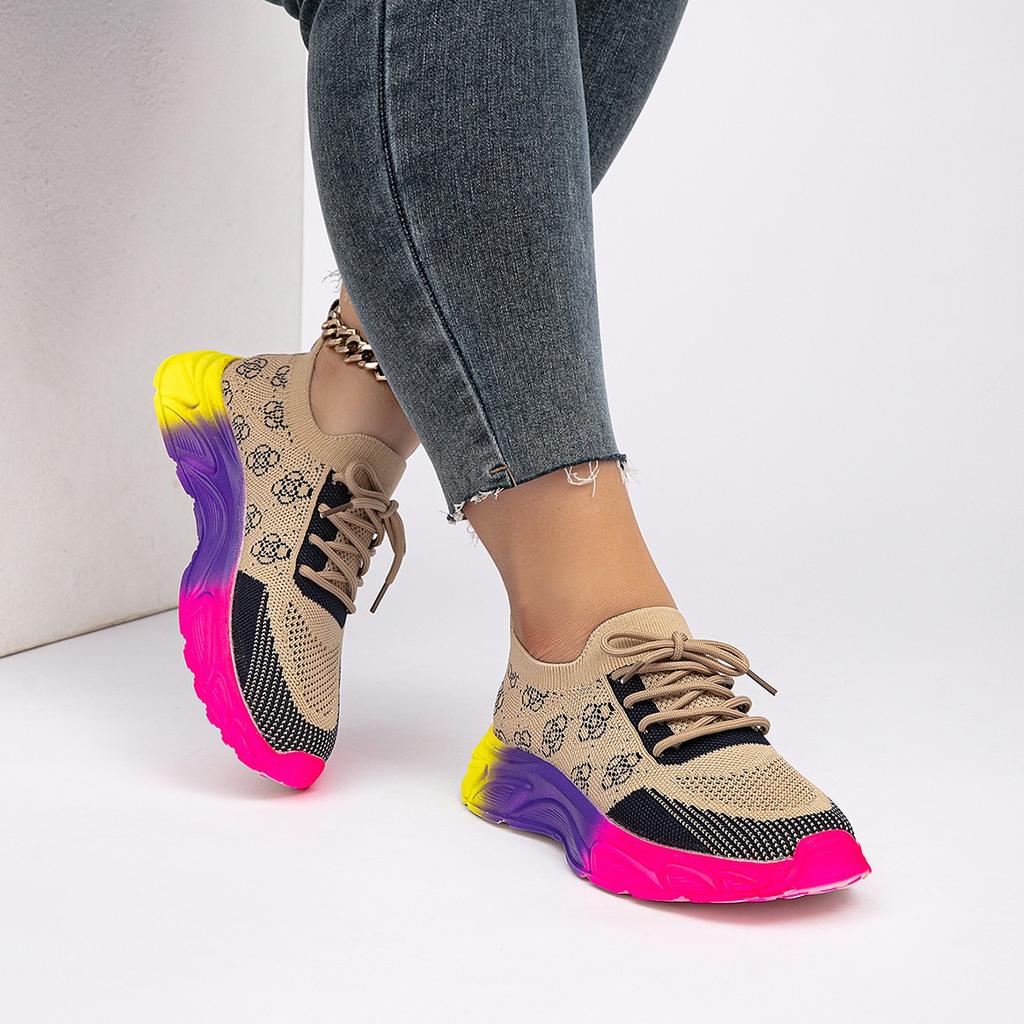 Модная женская новая спортивная обувь из сетчатой ткани, дышащая, роскошная дизайнерская повседневная спортивная обувь с толстым принтованным каблуком