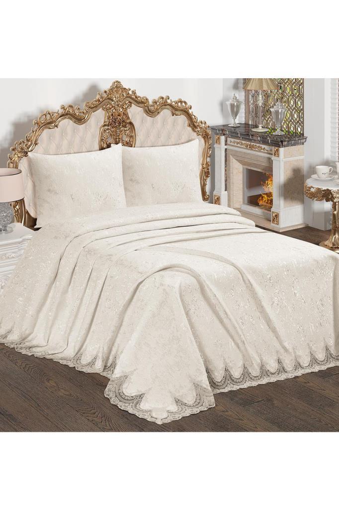 Комплект покрывала Bulut из синели, покрывало 235x250 с наволочкой, жаккардовая ткань, полный размер, кремовый двойной размер