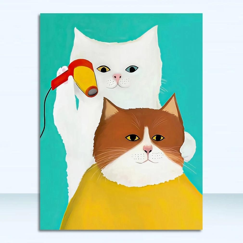 Картины для декора стен гостиной, детской комнаты, детской. Cuadros. Домашний декор. Постеры и принты с мультяшными кошками. Холст. Масляная живопись