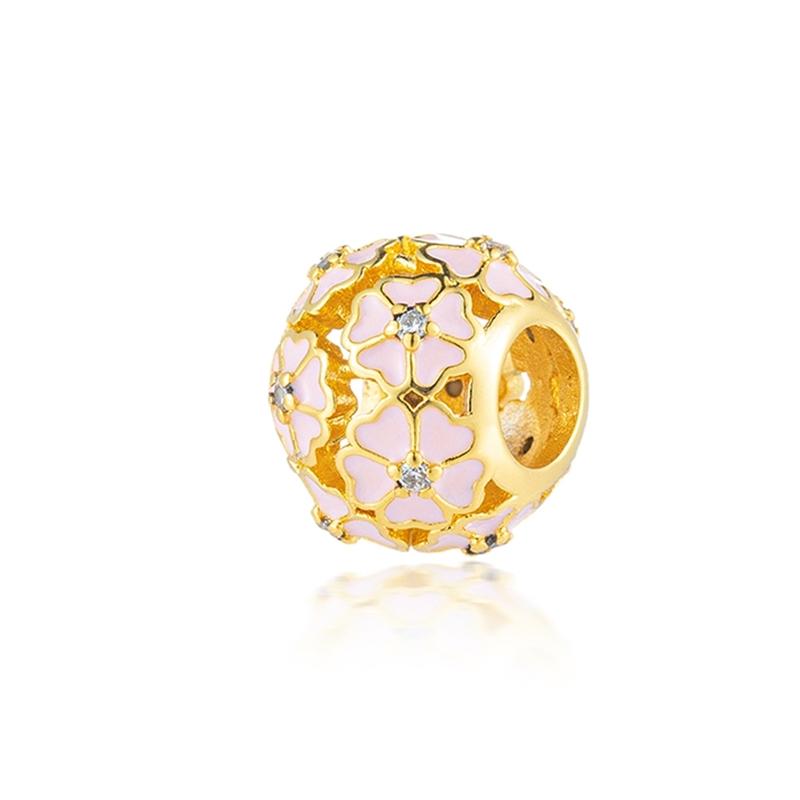 NEW Sparkling DIY Gold Serise Plating Flower Charm Clip Paw Heart Family Bead Fit European Silver Bracelet Jewelry Gift