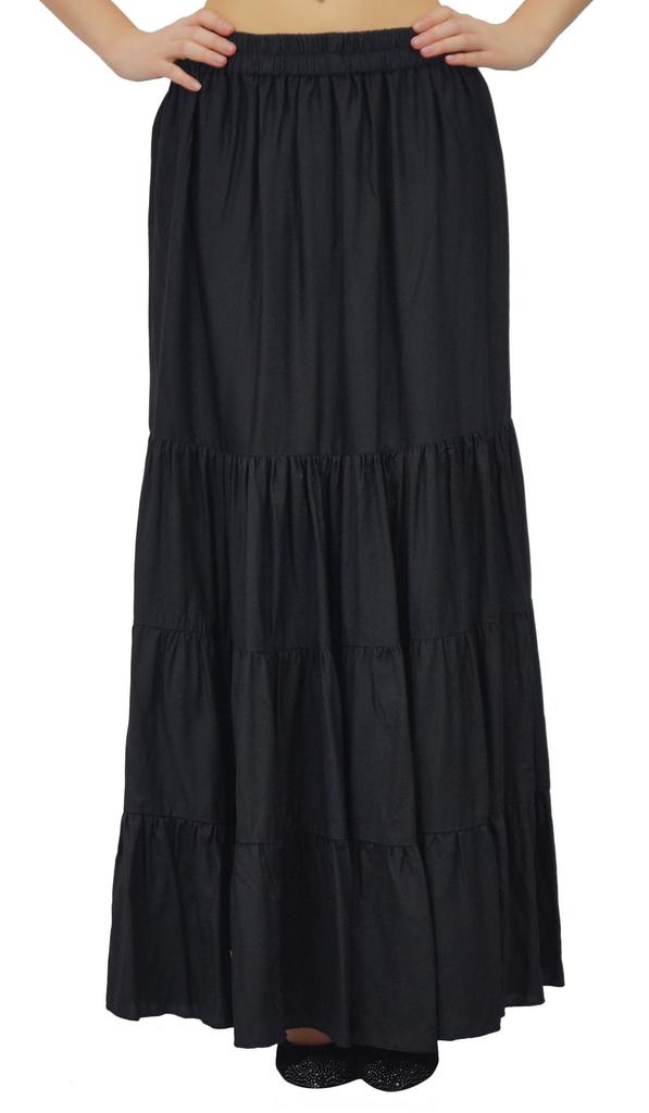 Bimba Длинная расклешенная юбка макси-ярус в стиле бохо с эластичной резинкой на талии из вискозы в стиле бохо