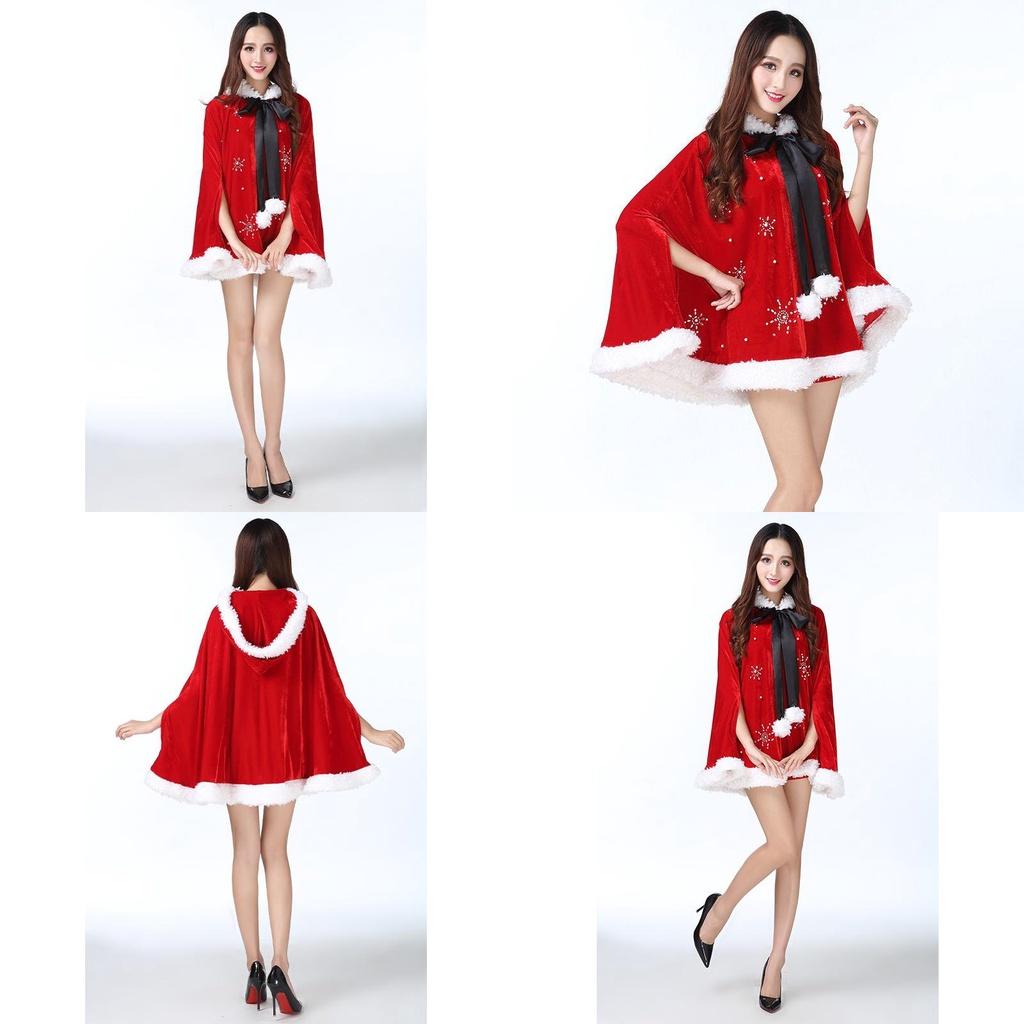 Потрясающий женский рождественский красный бархатный плащ-накидка Санта-Клауса с капюшоном, костюм для косплея на Рождество