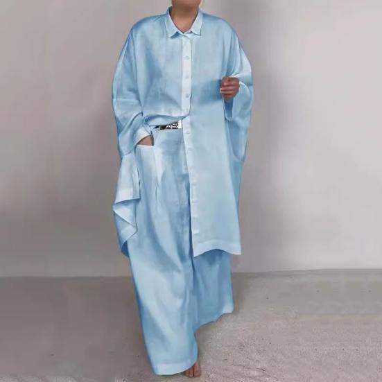 2 шт./комплект женская рубашка брюки комплект с длинными рукавами лацкан на пуговицах блузка с нагрудным карманом