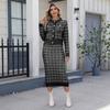 Women's Autumn and Winter Color-blocking Checkered Sweater Two-piece Set, Ladylike Cardigan and Body-hugging Skirt