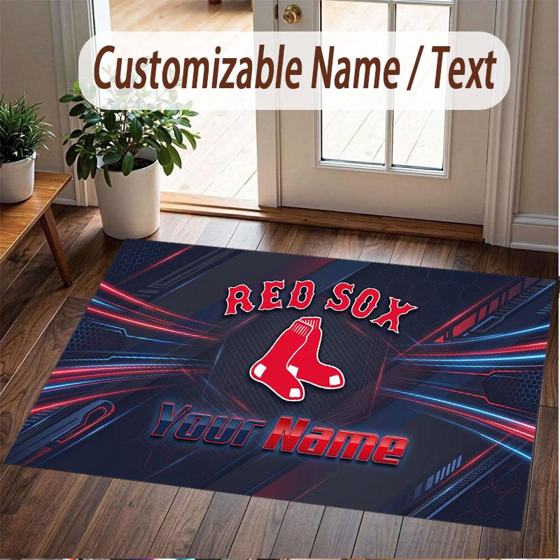 Custom Rug Boston Red Sox Pattern Print Name Text Soft Non‑Slip Floor Carpet for Home Indoor Decoration