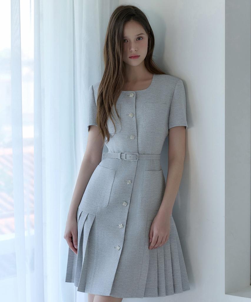 Julie And Kara 26Hs Love By You Ella Pleats Summer Tweed Dress Heathered Black Wedding Guest Look Ceremony Look