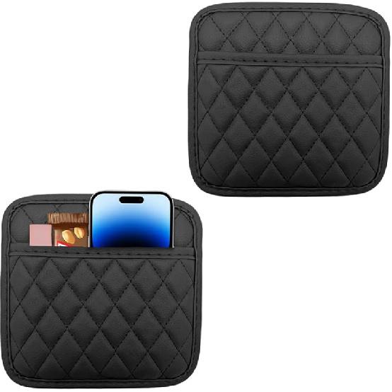 2 PCS Car Side Pocket Organizer, Leather Adhesive Auto Side Seat Back Storage Pocket, Waterproof Phone Document Sunglasses Holder Vehicle Gap Filler