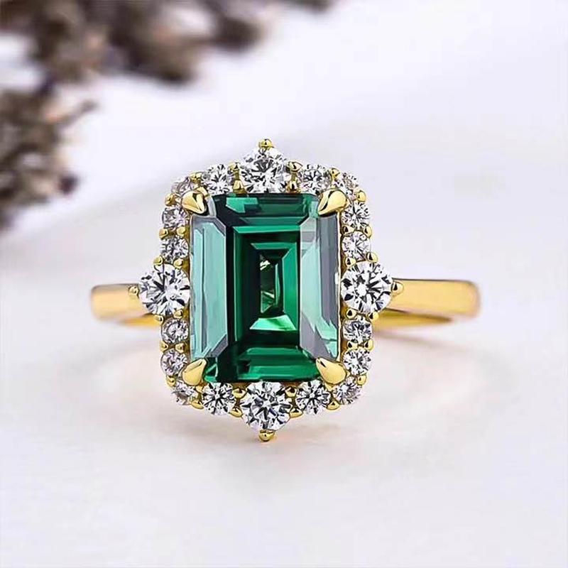 Кольца Huitan Geometric Square Green Circonia для женщин, золотого цвета, роскошные модные аксессуары для помолвки и свадьбы, ювелирные изделия