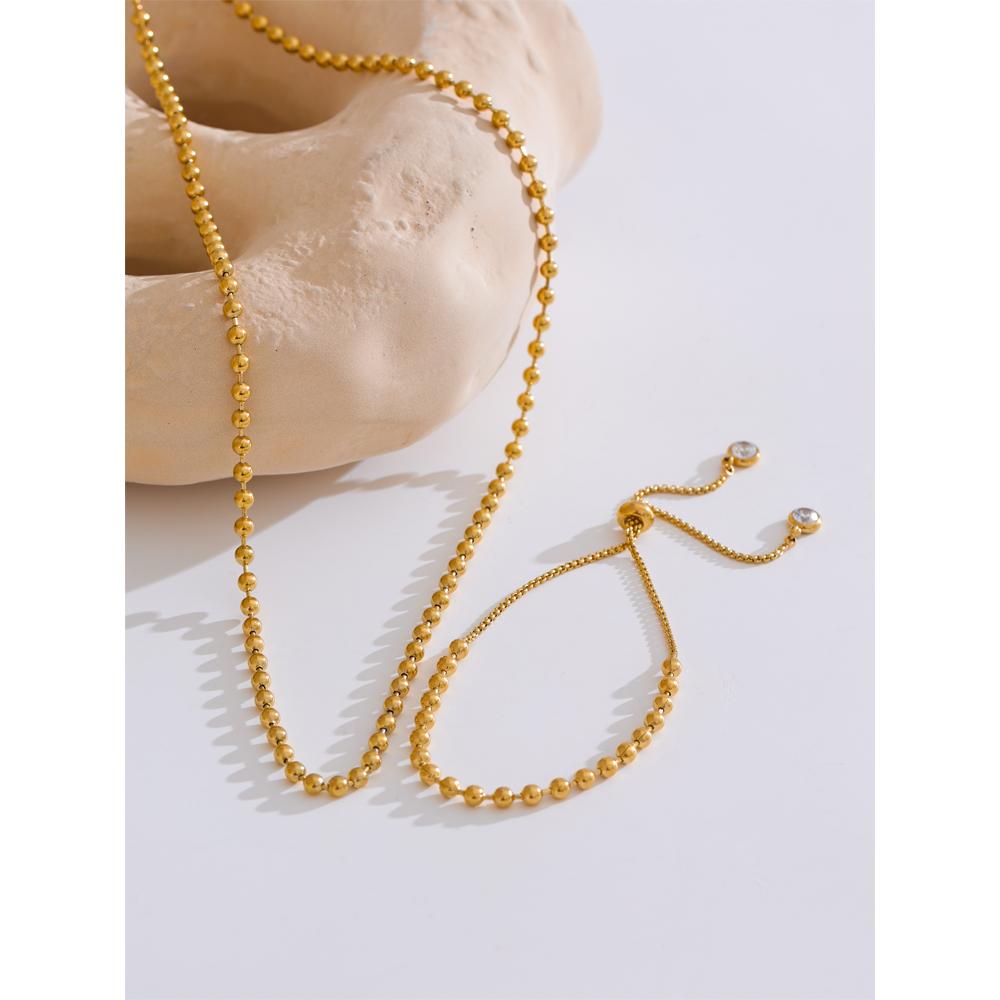 Yhpup Stainless Steel Beads Chain Adjustable Necklace Bracelet Bangle Gold Silver Color Zirconia Popular Jewellery