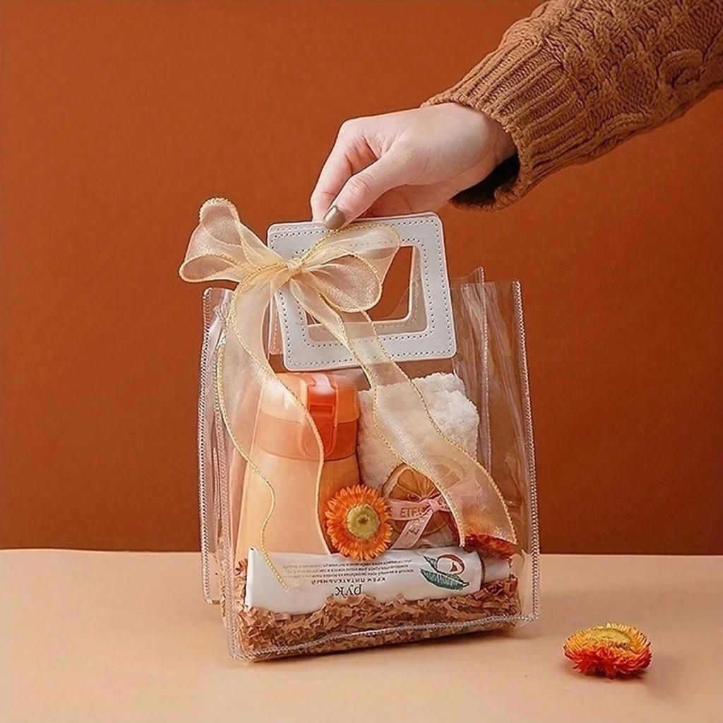 1pc transparent gift bag, reusable transparent tote bag, suitable for wedding parties,weddings,birthday shopping, and candy bags