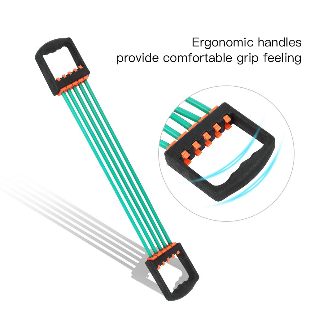 Пять резиновых эспандеров для груди с сильным сопротивлением для тренажерного зала, фитнеса, спортивных тренировок, зеленого цвета