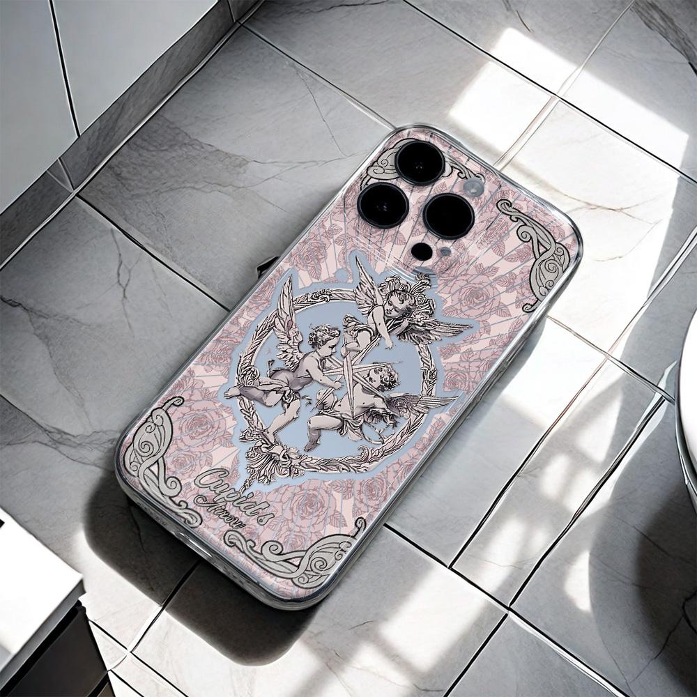 Ретро Европейский Ангел Купидон Аврора Лазерный Чехол для Телефона Для iPhone 16 15 14 13 12 11 7 8 X XS Pro Max INS Глиттер Защитная Крышка Объектива