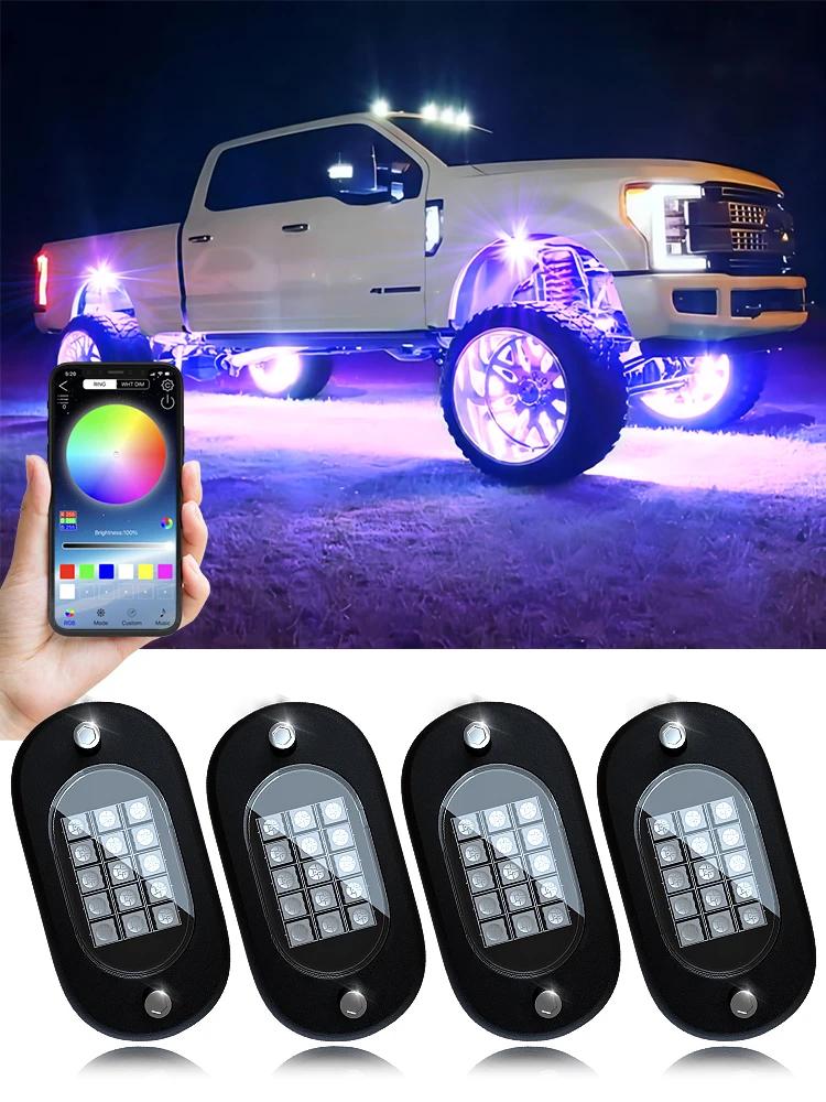 4/6/8/10/12 Pods RGB LED Rock Light APP Control Music Neon Car Underglow Chassis Light Offroad Truck SUV 4x4 ATV Boat Car Led