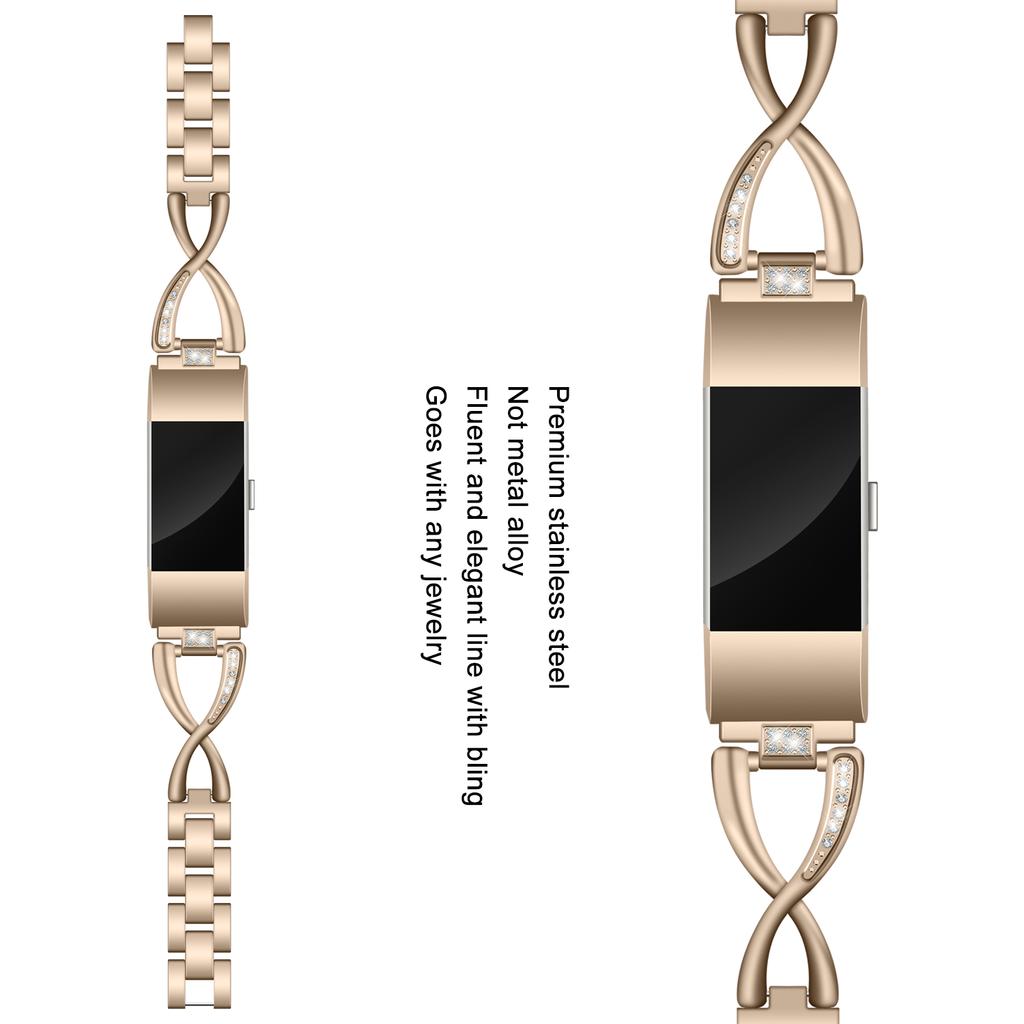 Diamond Decor Zinc Alloy Chain Watch Strap for Fitbit Charge 2