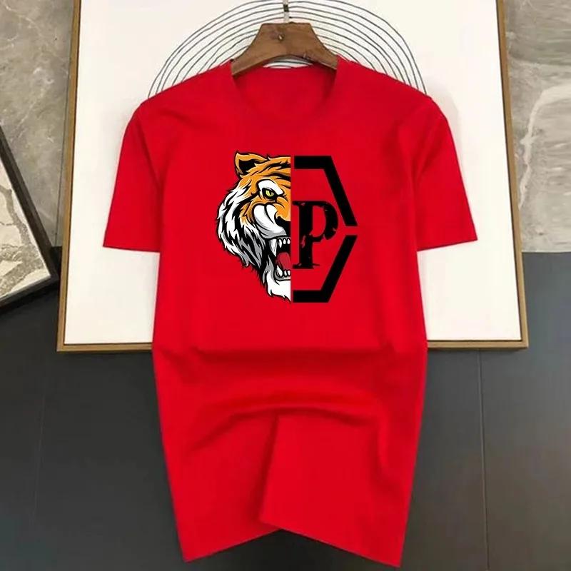 100% Cotton Luxury Brand Tiger Printing T-shirt Black Summer Short Sleeve Tee Men's/Women's Fashion Top Tshirt Streetwear 2024