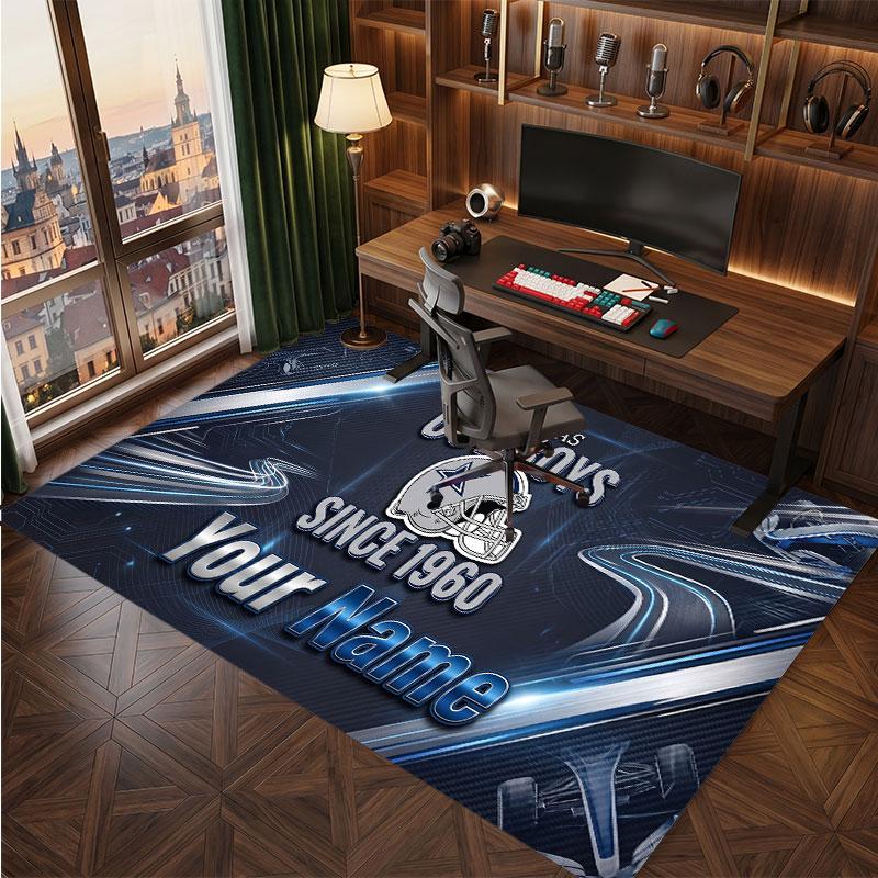 Dallas Cowboys Personalized Crystal Velvet Carpet, Customized Name Text Soft Anti‑Slip Rug for Living Room Bedroom