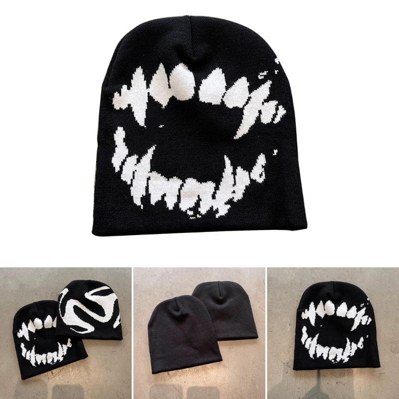 Jacquard Gothic Pattern Handmade Elastic Hat Soft Winter Warmer Knitted Hat Cold Winter Presents for Students Teenagers