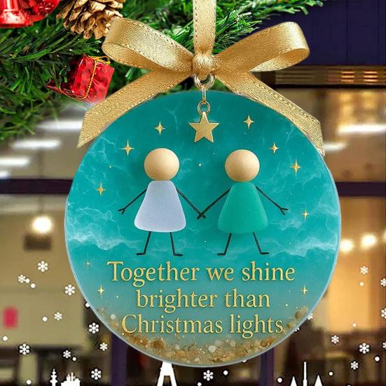 Sea Glass Friendship Ornament Handmade Sea Glass Art Friendship Keepsake Round Acrylic Christmas Tree Ornament for Xmas Party Decor