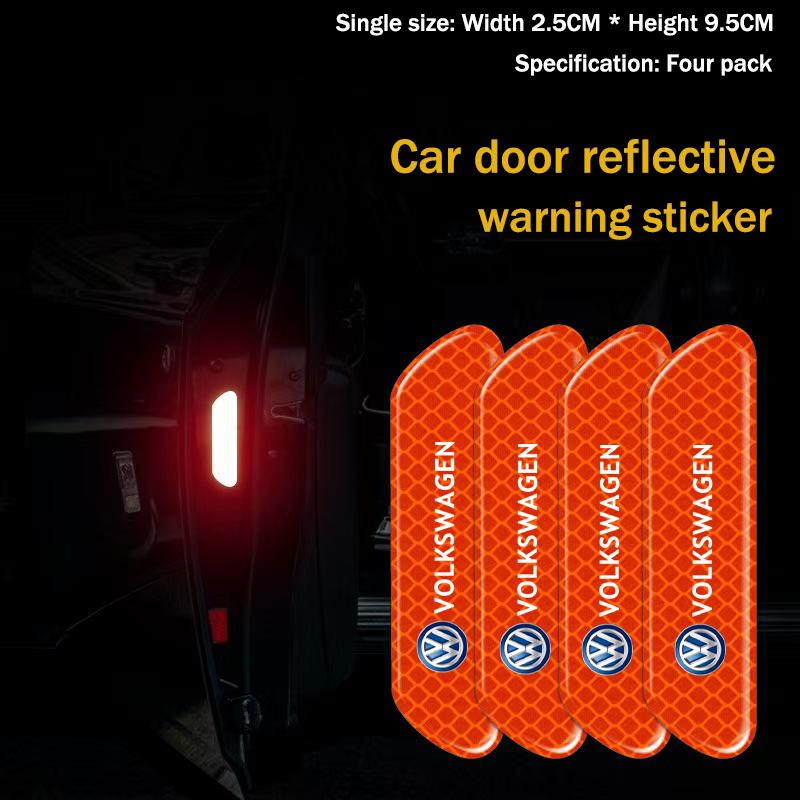 2026 Hot Valve Stems Caps 4pcs Car Door Sticker Reflective Safety Warning Mark Decoration Decal For VW RLine R Golf Amarok T5 ET1 g1