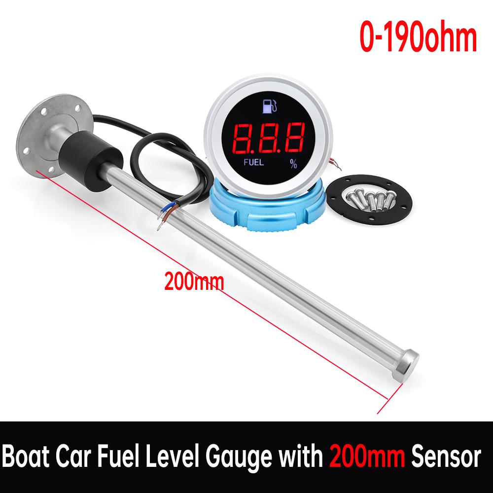 0-190ohm Car Digital Gauge Fuel Level Meter+100~550mm Fuel Sensor with Flashing Alarm Red Backlight for Marine Boat Car Truck