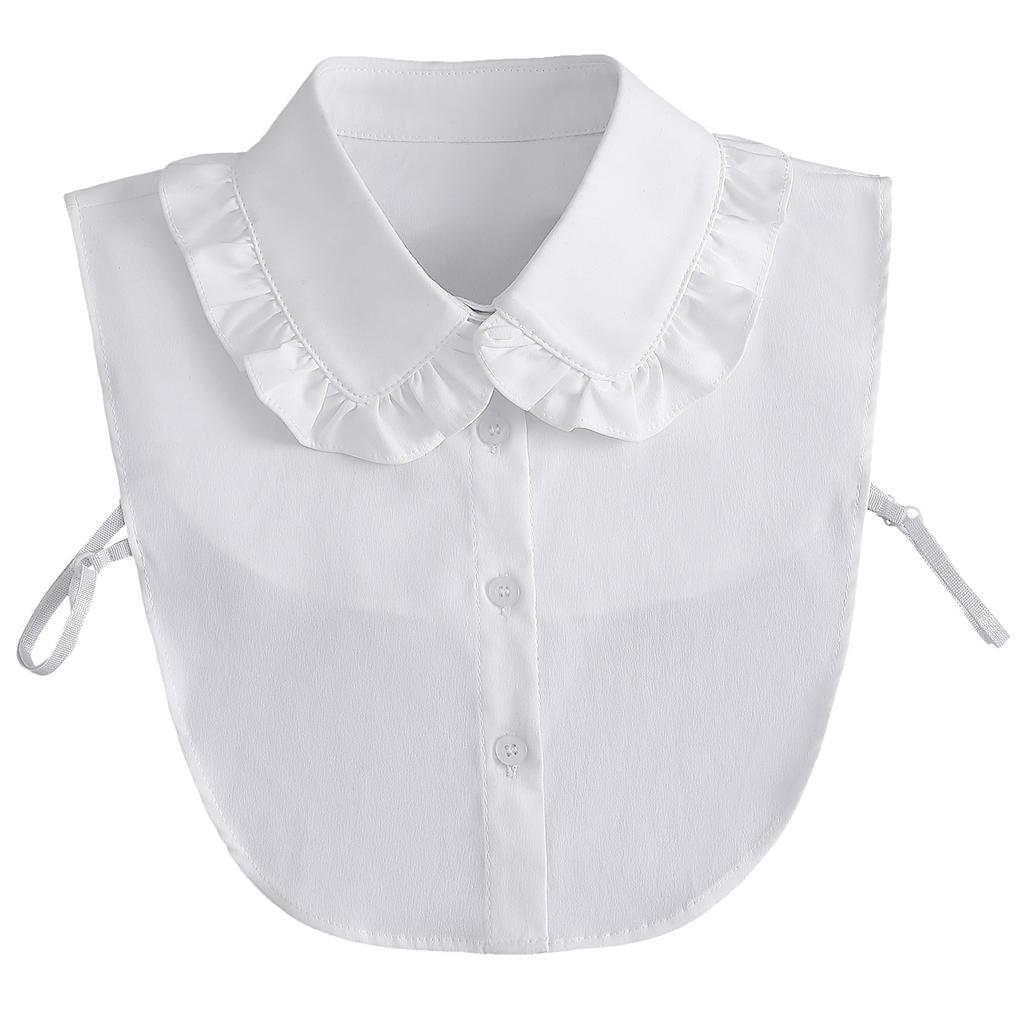 Women's Solid Colour Black White Vertical Small Flip Collar Versatile Shirt Jumper Jumper Fashion Lace False Collar Four Seasons