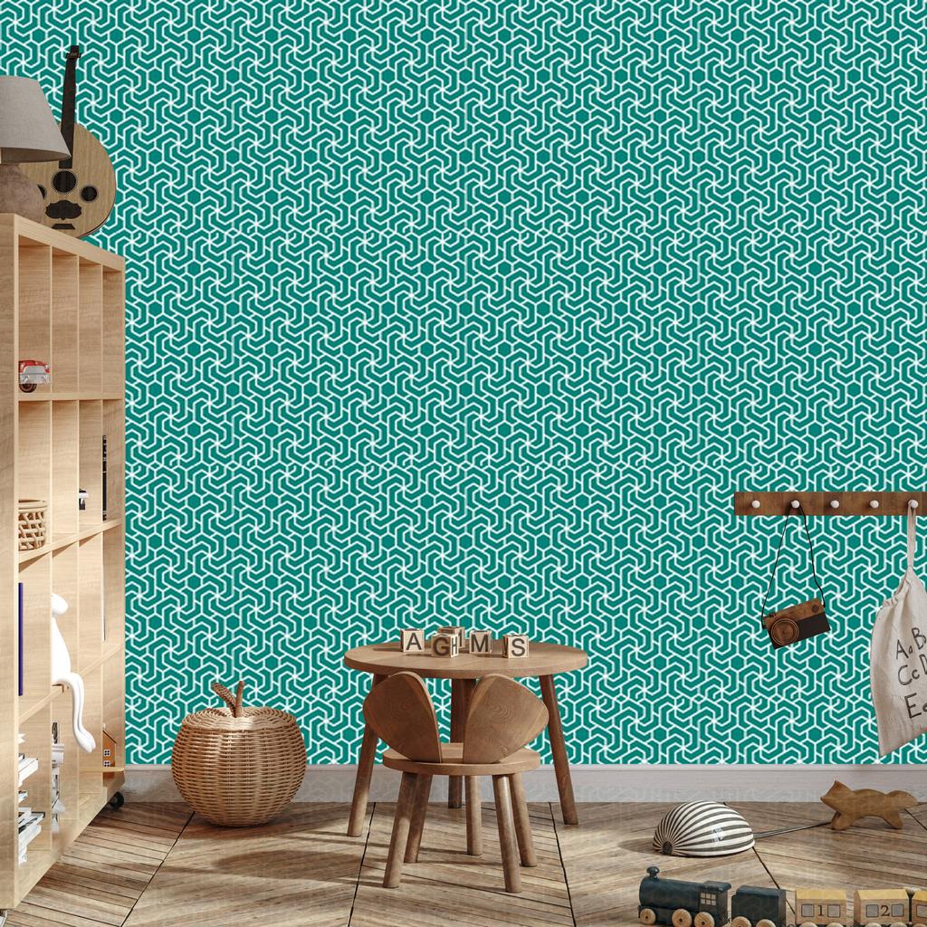 Wallpaper Geometric Pattern Turquoise and Sea for Living Room and Bedroom 50x1000