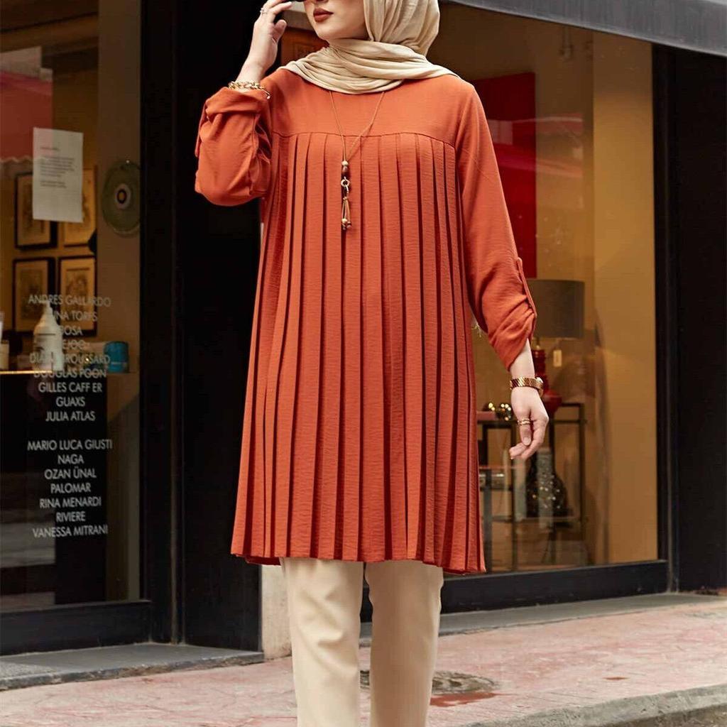 S-5XL Плюс Размер Дубай Абая Мусульманские Женщины Платье Топы С Длинным Рукавом Повседневные Плиссированные Скромные Мусульманские Блузки Рубашки