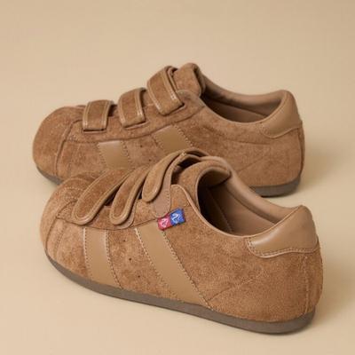 Замшевые кроссовки на липучках с большой головой, женские, новые осенние 2025 года, повседневные кеды на платформе, универсальные и тонкие одинарные туфли