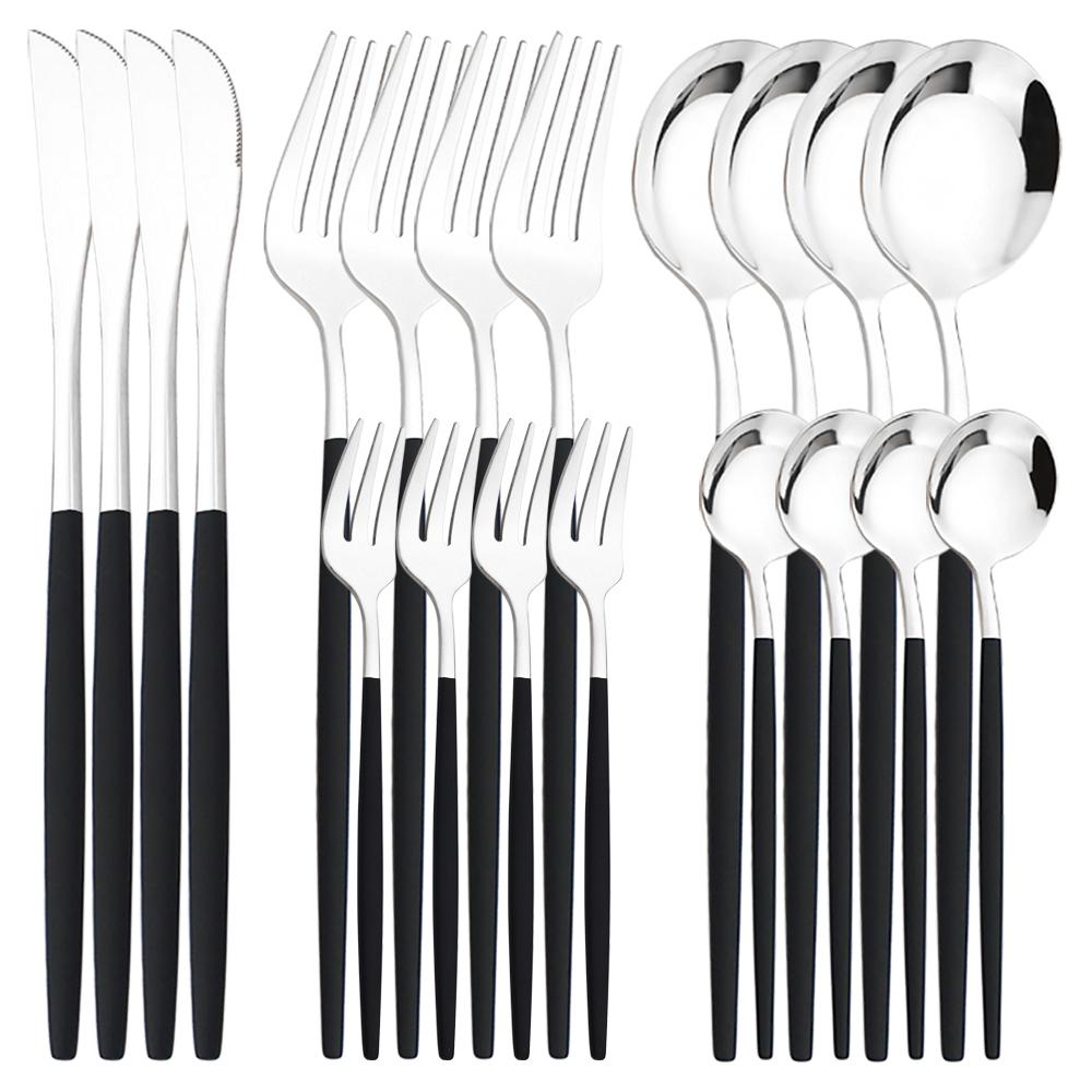 20Pcs Black Dinnerware Tableware Set High Quality Knife Cake Fork Coffee Spoon Flatware Stainless Steel Cutlery Western Kiechen Silverware