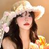 Весенняя прогулка с цветами Шляпа-тюльпан с широкими полями Летняя пляжная шляпа от солнца Кружевной бант Соломенная шляпа Пляжный