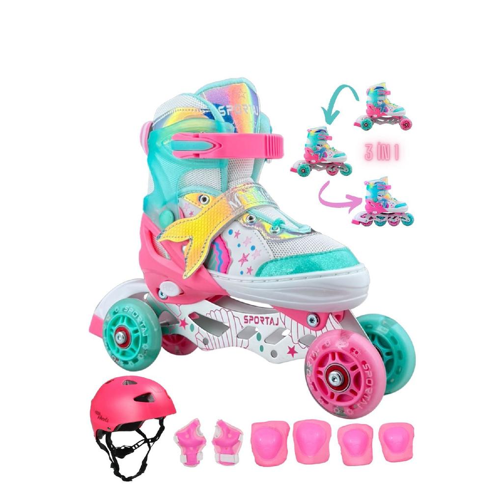 Светящийся защитный шлем для скейтбординга «Русалка», силиконовое колесо для катания на коньках 2 2 для девочек, футболка 3 в 1 с сумкой для переноски