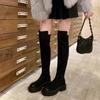 Женские теплые и сексуальные эластичные сапоги до колена с длинными рукавами на молнии, модные зимние