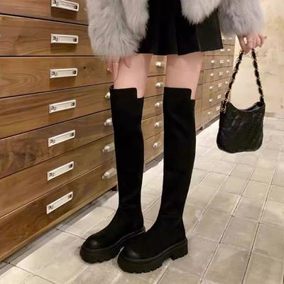 Женские теплые и сексуальные эластичные сапоги до колена с длинными рукавами на молнии, модные зимние