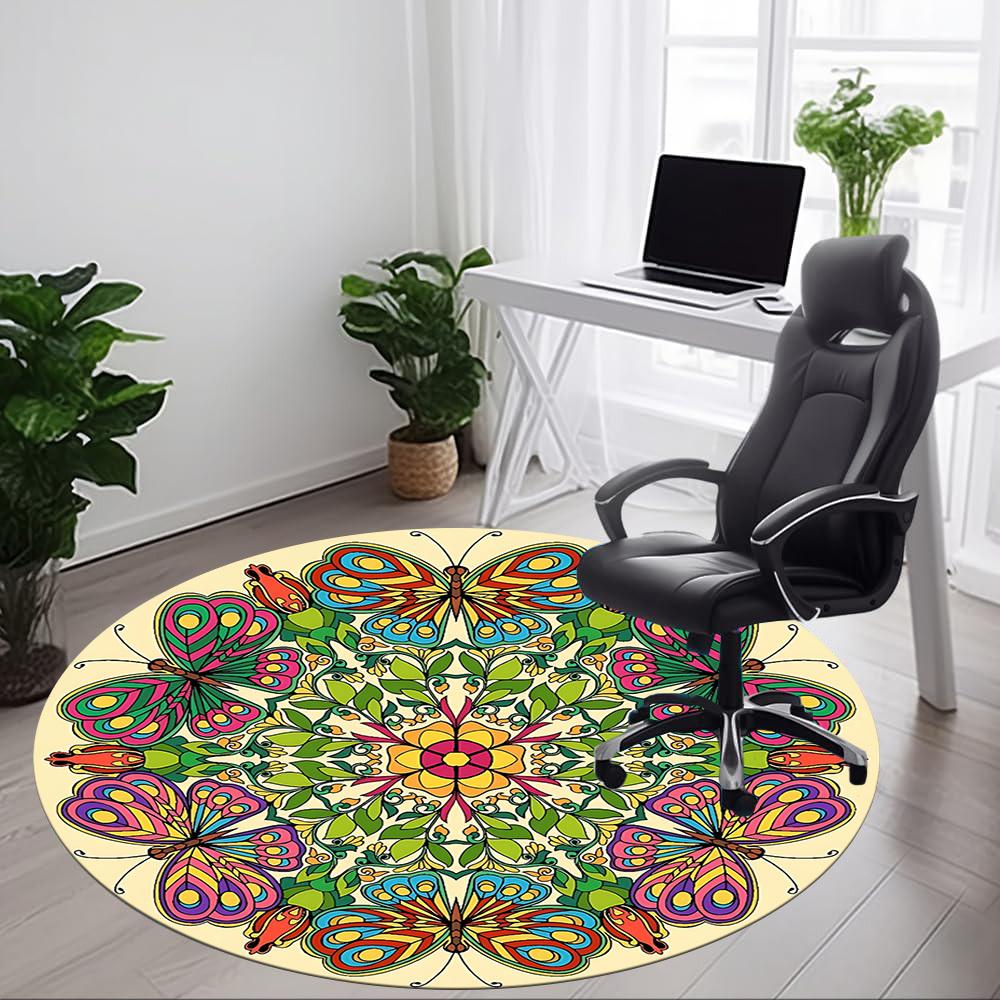 1pc Butterfly MandalaChair Carpet for Office, Indoor Non-Slip Washable Polyester Fiber Carpet, Mat For Office, Machine Washable