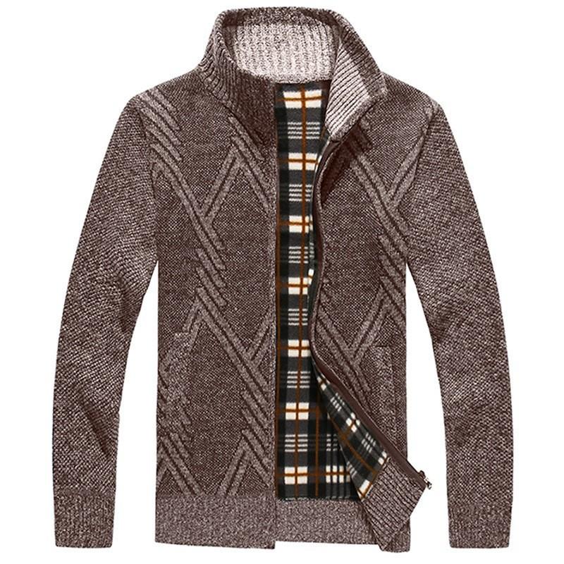 Осенний повседневный флисовый мужской кардиган с длинным рукавом, модный городской мужской вязаный свитер