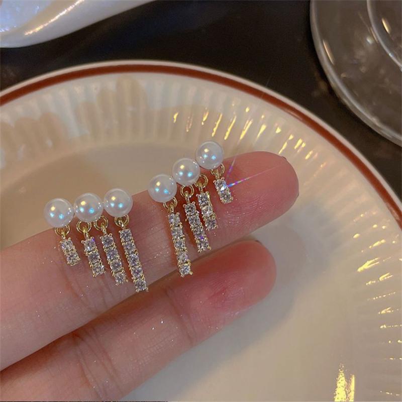 Fashion Rhinestone Pearl Dangle Earrings for Women New Statement Pendientes Trendy Zircon Crystal Earring Jewelry Gift