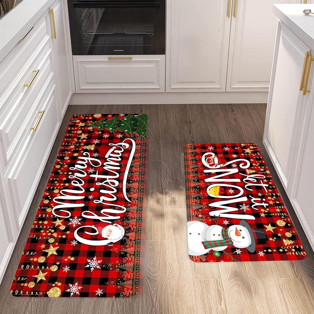 Vikama1/2Pcs Christmas Kitchen Floor Mat Home Decor Bedroom Living Room Balcony Strip Carpet Fun Indoor Outdoor Welcome Mat