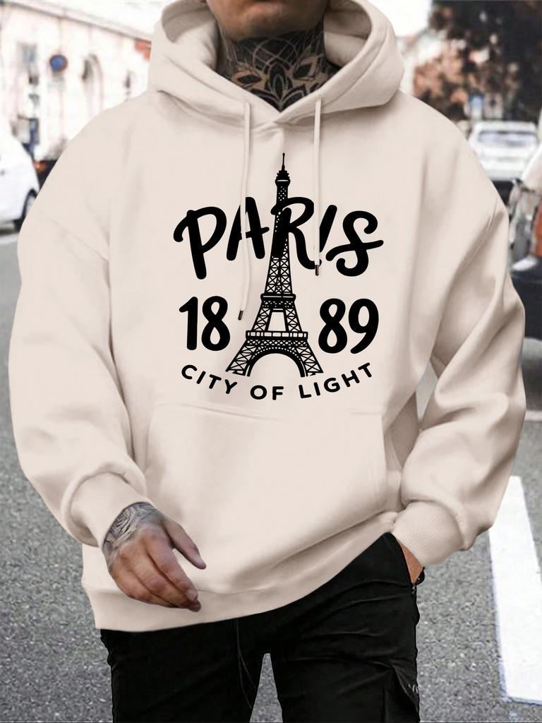 Pairs City Of Light 1889 Printing Hoodies Male Autumn Casual Hoody Fleece All-Match Pullover Pocket Loose Mens Streetwear