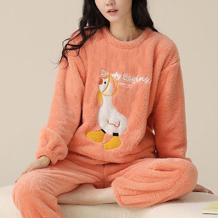 Autumn and Winter Women's Loose Plus Thin Velvet Thickened Loose Pullover Round Neck Warm Outerwear + Wide-legged Trousers Home Wear Two Piece Set