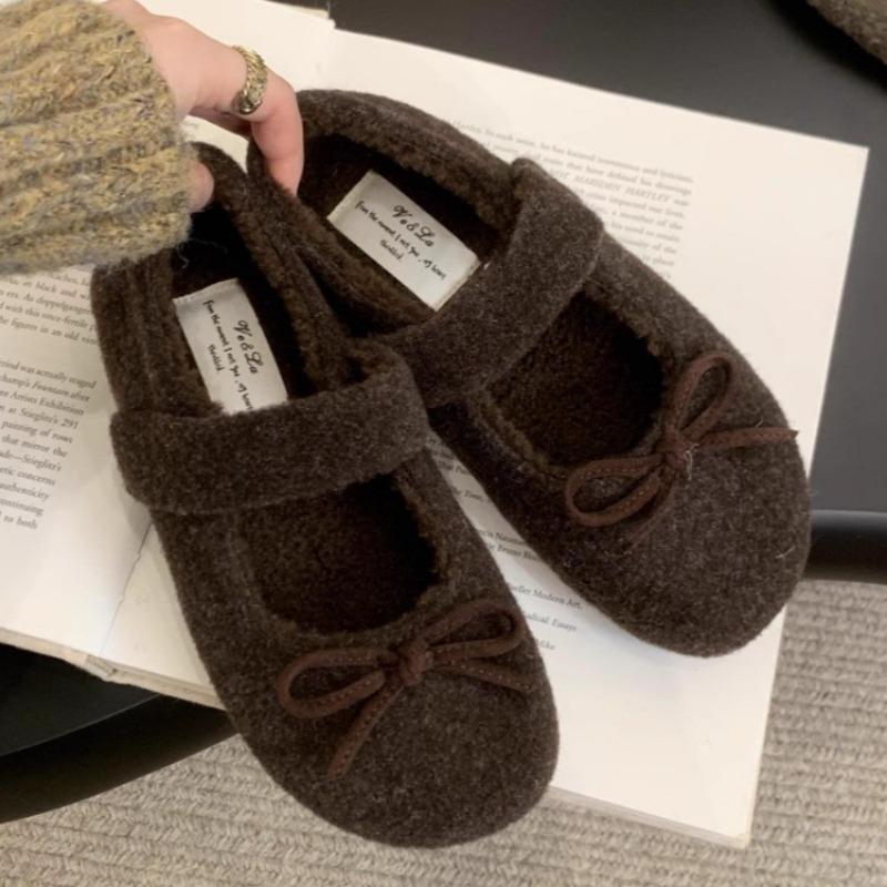 Туфли Мао Мао женские носят новые сказочные туфли-лодочки с круглым носком осенью и зимой, универсальные бархатные термохлопковые женские туфли с бантом